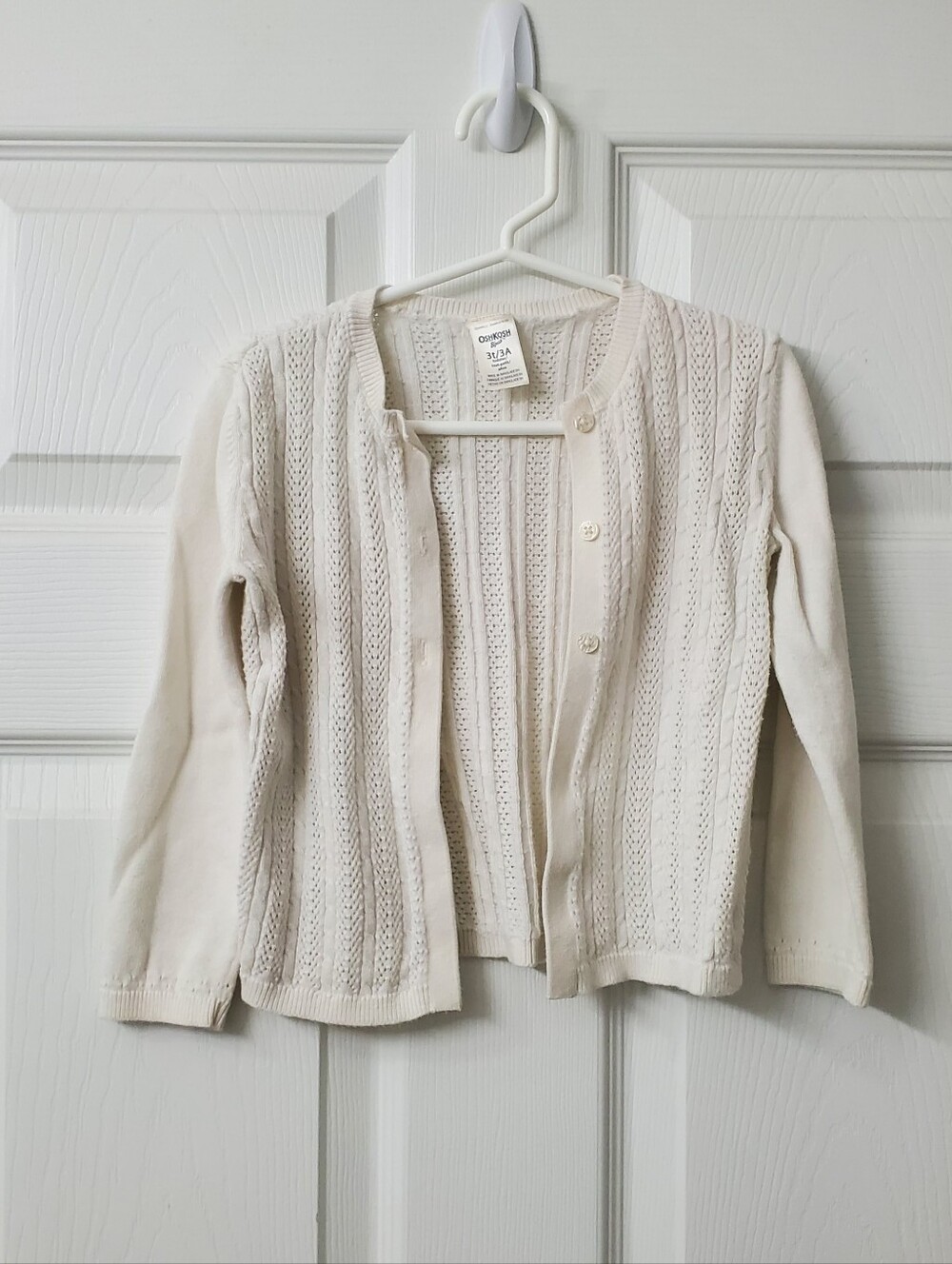 OshKosh B'gosh Cream Cable Knit Button Cardigan Sweater - Toddler Girls 3T